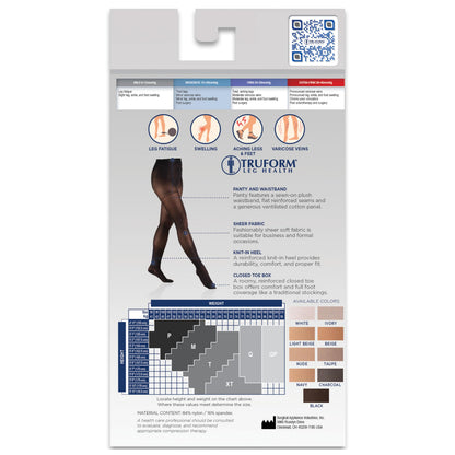 Truform 15-20 mmHg Compression Pantyhose, Sheer 20 Denier Women's Shaping Tights, Espresso, Queen Plus