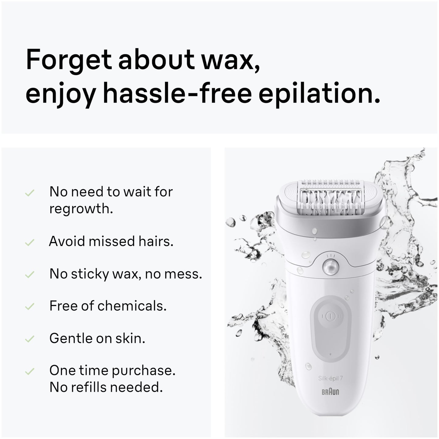 Braun Epilator Silk-épil 7, Hair Removal Device, Women Shaver & Trimmer, Wet and Dry, Wide Head, Includes Shaver Head and Trimmer Comb, SE7-041, Silver