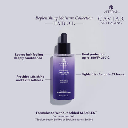 Alterna Haircare CAVIAR Anti-Aging Replenishing Moisture Hair Oil 1.7 oz | Lightweight, Revives and Nourishes Hair | Increased Shine and Softness | Heat Protectant and Frizz Control