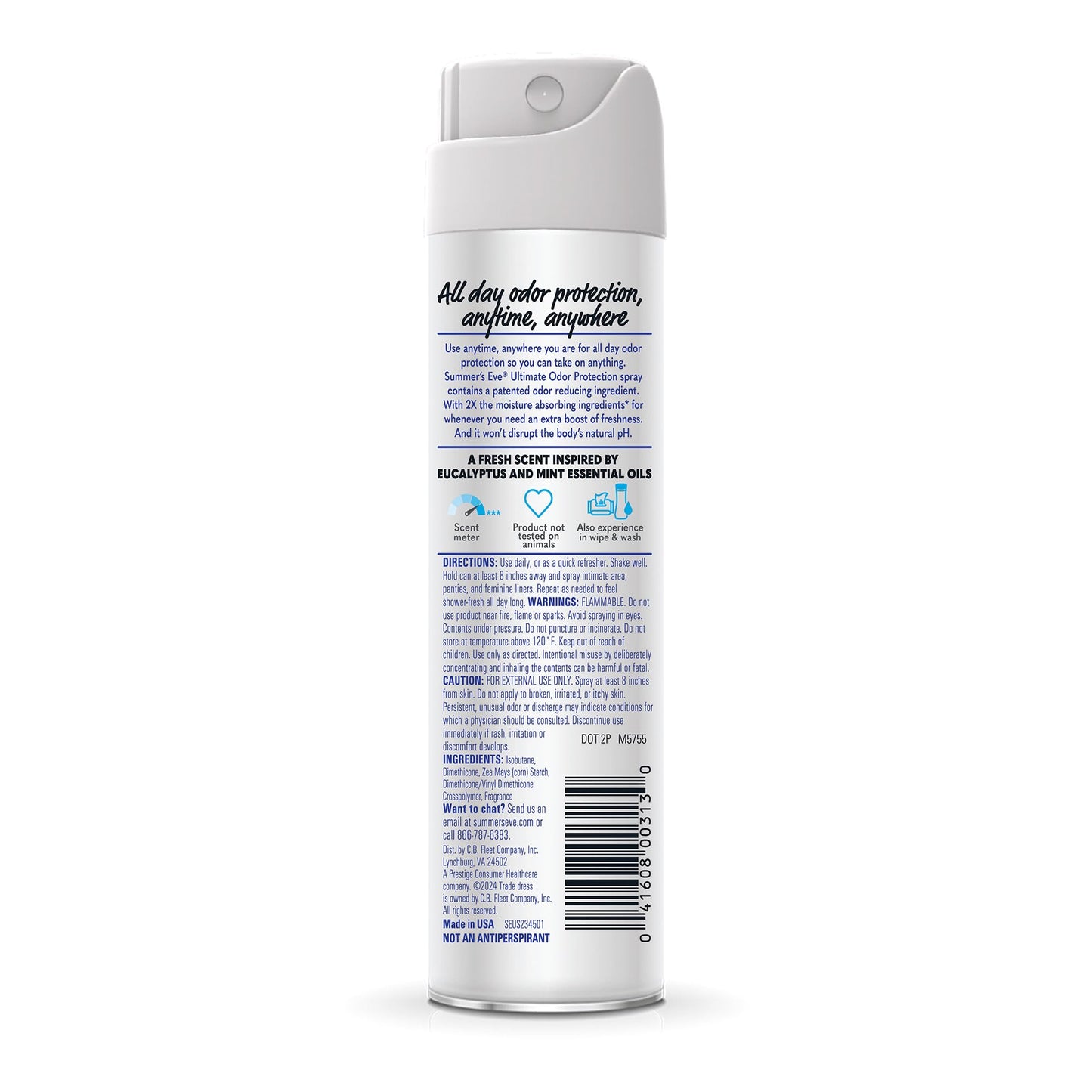 Summer's Eve Ultimate Odor Control Daily Feminine Spray with Talc-Free, Odor-Reducing and Moisture-Absorbing Formula, 2 Oz