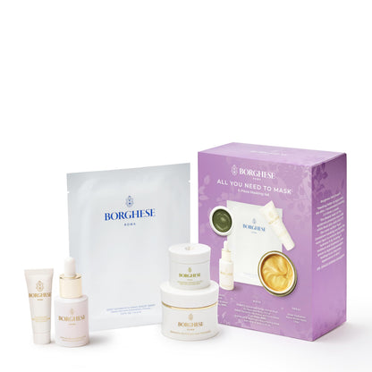 Borghese 5-Piece All You Need to Mask Gift Set - Includes Mask Booster Serum, Mud Mask, Firming Mask, AHA BHA Overnight Mask, & Hand Sheet Masks