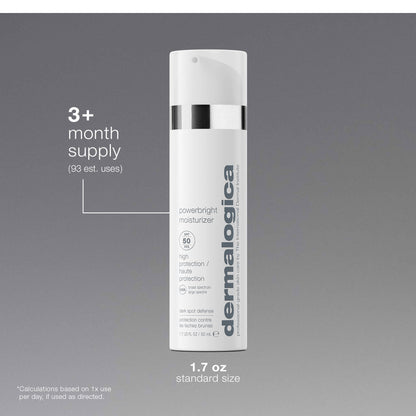Dermalogica Powerbright Moisturizer SPF 50 Facial Sunscreen, Shields Skin Against Dark Spots with Niacinamide & Hyaluronic Acid, 1.7 Fl Oz