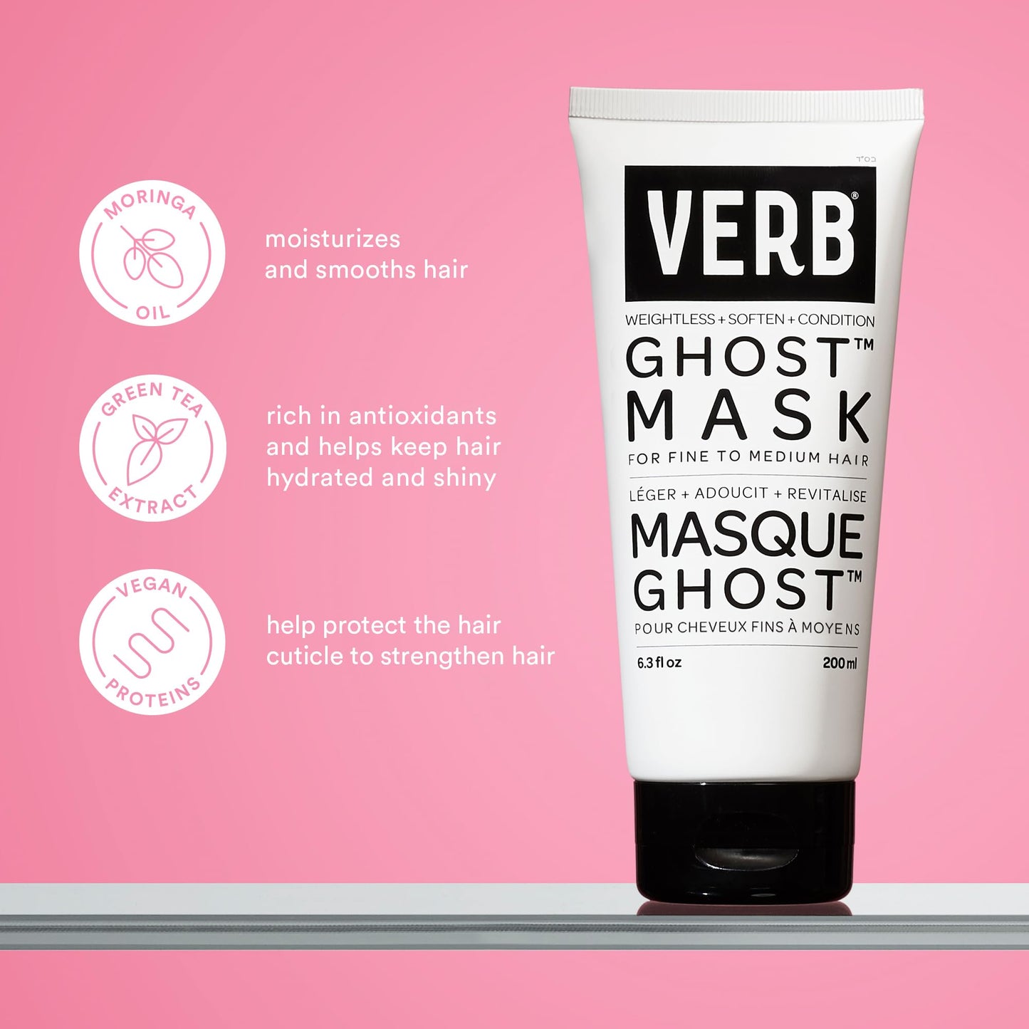 VERB Ghost Hair Mask, 6.3 fl oz - Deep Conditioning Hair Treatment – Infused with Moringa Oil – Defrizzes + Promotes Shine- Vegan, No Parabens or Harmful Sulfates