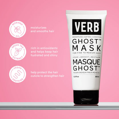 VERB Ghost Hair Mask, 6.3 fl oz - Deep Conditioning Hair Treatment – Infused with Moringa Oil – Defrizzes + Promotes Shine- Vegan, No Parabens or Harmful Sulfates