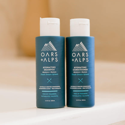Oars + Alps Men's Sulfate Free Hair Shampoo and Conditioner Set, Infused with Kelp and Algae Extracts, Fresh Ocean Splash, Travel Size 3.4oz Each