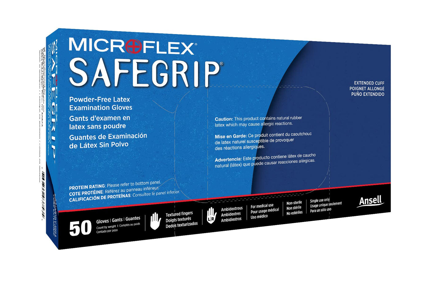 Ansell MICROFLEX SafeGrip SG-375 Exam Standard Gloves - Size L, Blue (Box of 50)