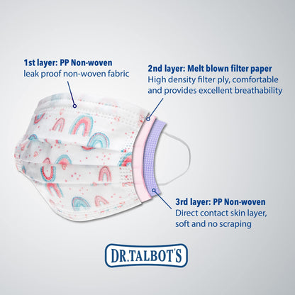 Dr. Talbot's Disposable Kid’s Face Mask for Personal Health by Nuby, 10 Pack, Girl, 6-12 years, Print and Packaging May Vary
