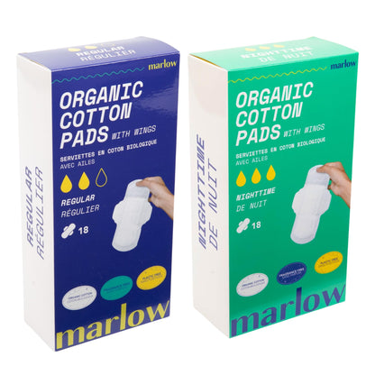 Marlow 100% Organic Cotton Pads + Extra Long Pads with Wings
