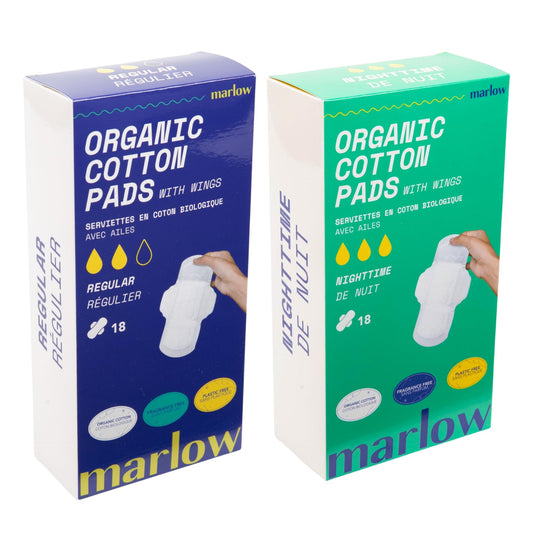 Marlow 100% Organic Cotton Pads + Extra Long Pads with Wings
