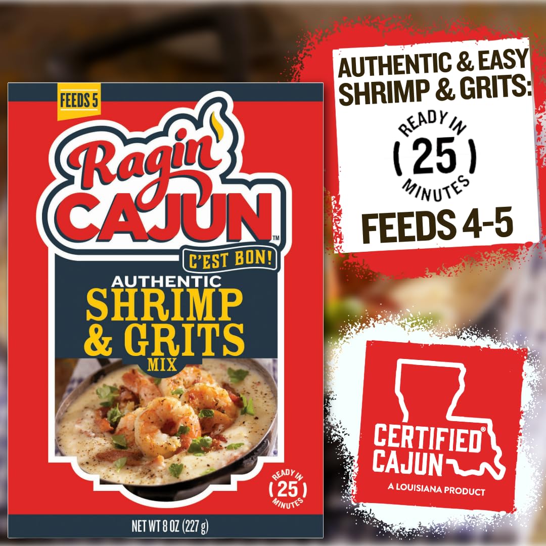 Ragin' Cajun Authentic Shrimp & Grits - 8 oz Box, Pack of 3 - No MSG - Louisiana Creole Meal, Ready in 25 Minutes