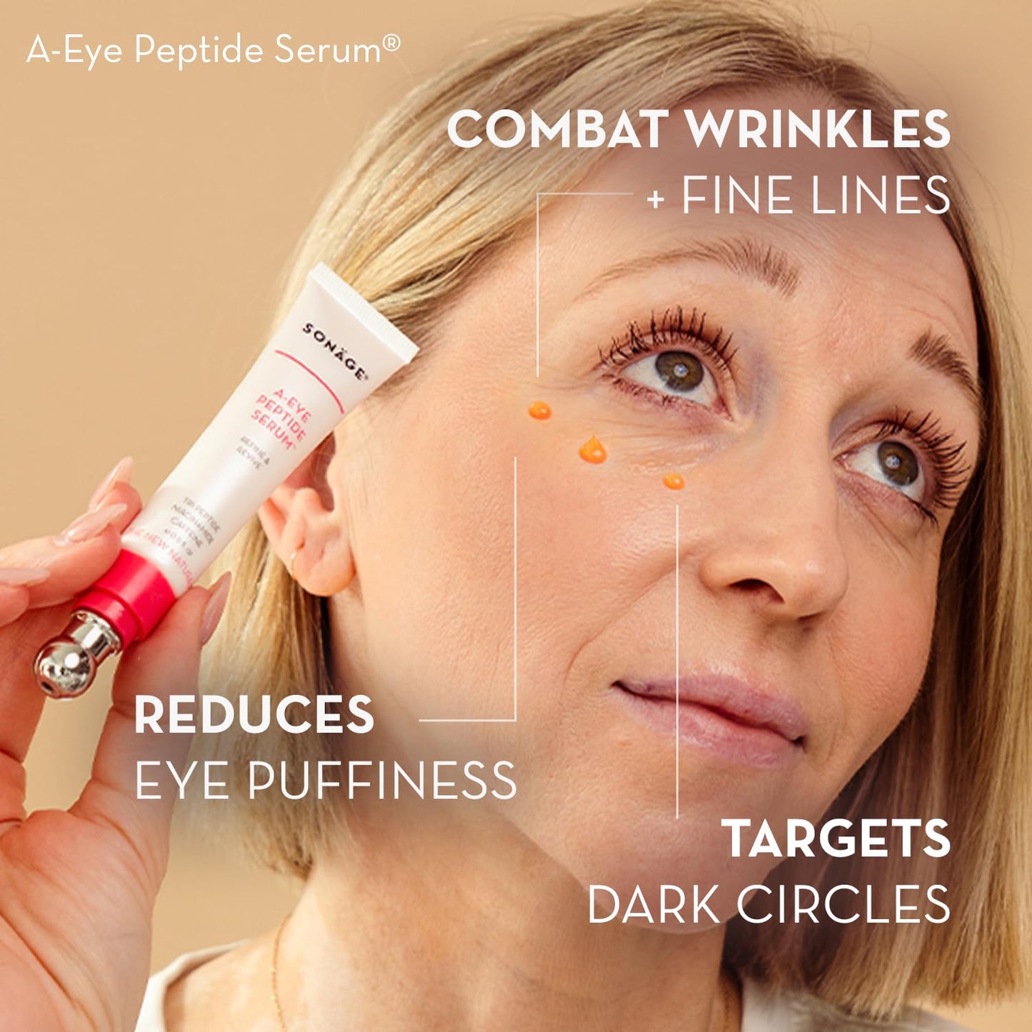 Sonage A-Eye Peptide Serum: for Dark Circles, Puffiness, Under Eye Bags, Wrinkles & Fine Lines | Anti-aging Serum for Eyes