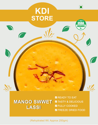 KDI Store Mango Sweet Lassi, Ready to Eat Freeze-Dried Yogurt Drink Mix, 65g, USDA Organic Certified