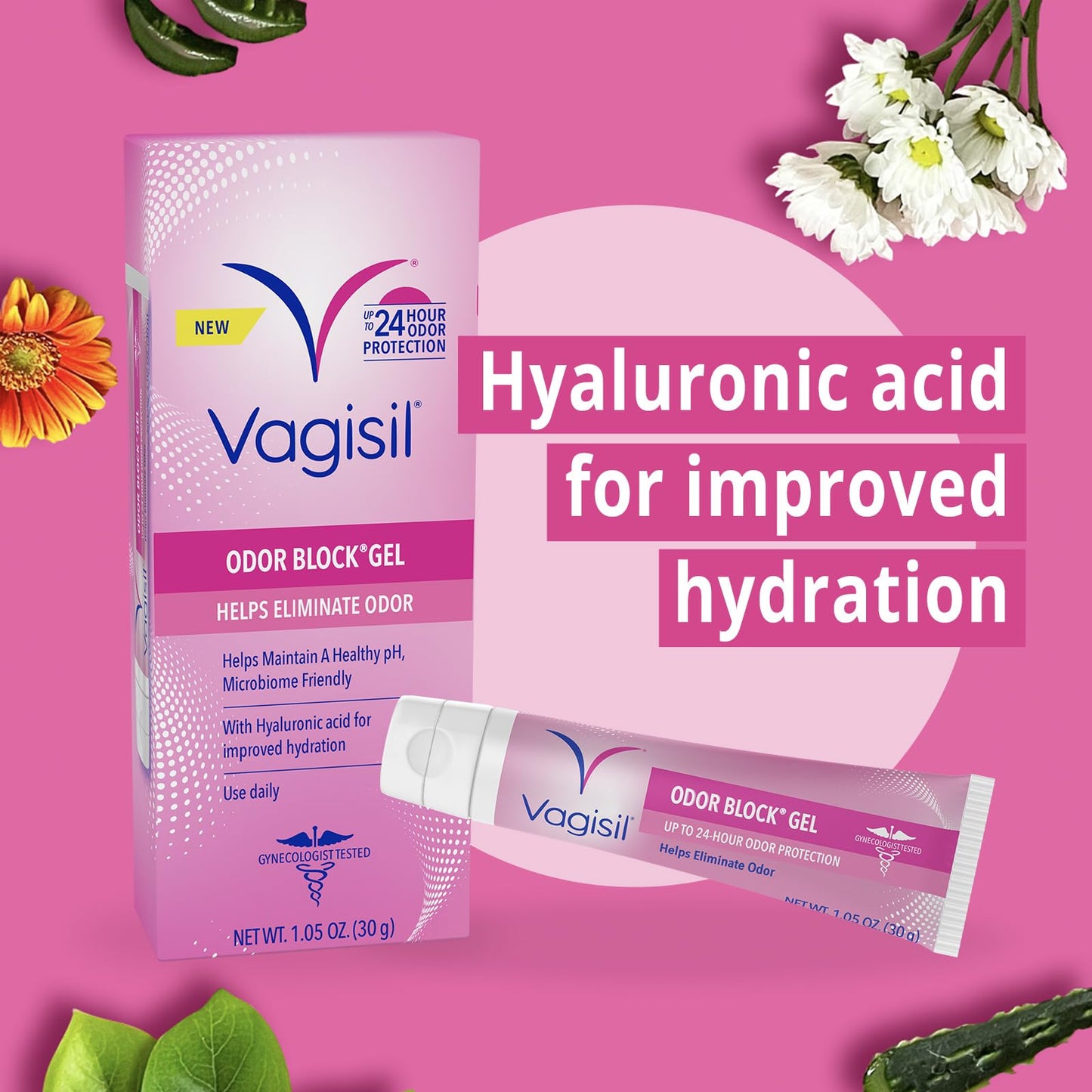 Vagisil Odor Block Gel with Hyaluronic Acid for Vaginal Health, Gynecologist Tested, Hypoallergenic, 1.05 Oz (Pack of 1)