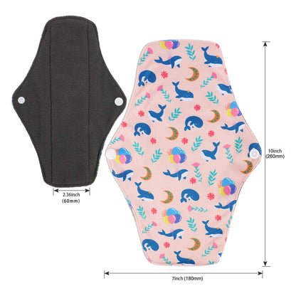 PHOGARY Reusable Menstrual Pads for Heavy Flow with Wet Bag, Sanitary Pads Set with Wings for Women, Washable Overnight Cloth Panty Liners (7 in 1, Style H)
