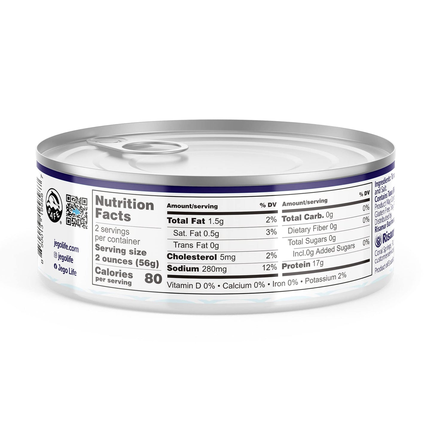 Jego Solid Tuna in Water | Wild Natural Catch Tuna | Keto | Low Carb | Gluten Free | Soy Free | Canned | Ready to eat | Pack of 12 | 5oz can