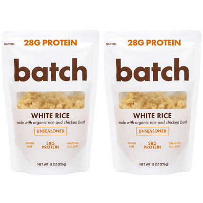 Batch – Organic Protein Rice with Collagen – 28g Protein per Bag, Ready in 90 Seconds, Microwavable Long-Grain White Rice, Grass-Fed Bovine Collagen, Gluten-Free, Made in USA – Unseasoned (2 Pack)