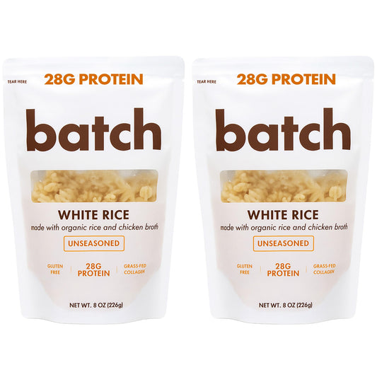 Batch – Organic Protein Rice with Collagen – 28g Protein per Bag, Ready in 90 Seconds, Microwavable Long-Grain White Rice, Grass-Fed Bovine Collagen, Gluten-Free, Made in USA – Unseasoned (2 Pack)