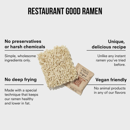 Public Goods Ramen Noodles | Brothless Vegan & Vegetarian Instant Ramen | Healthy, High Protein Asian Noodle | Preservative Free | No Added MSG | Original & Spicy Sesame Oil (10 Pack)