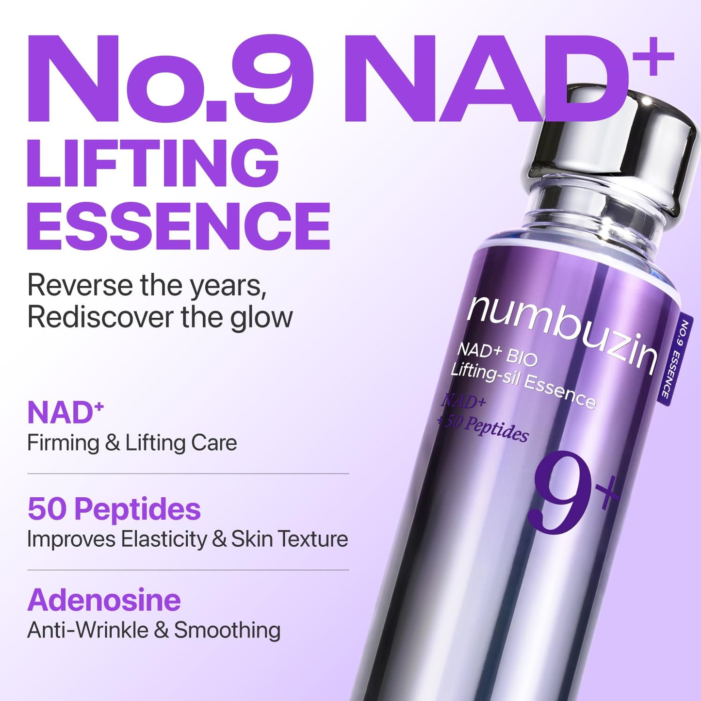numbuzin No.9 NAD+ Peptide Lifting Serum for Glow, Firming & Wrinkles, Peptide Facial Serum for Sagging Skin, Fine Lines & Elasticity, Hydrating & Tightening Formula, Korean Skincare 1.69 fl oz