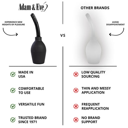 Adam & Eve EZ Anal Douche, Easy to Use Cleaning Bulb with Flexible Tip, Large Capacity for Deep Cleansing, Stable Flat Base, Body Safe and Reusable, Compatible with Water Based and Silicone Lubes