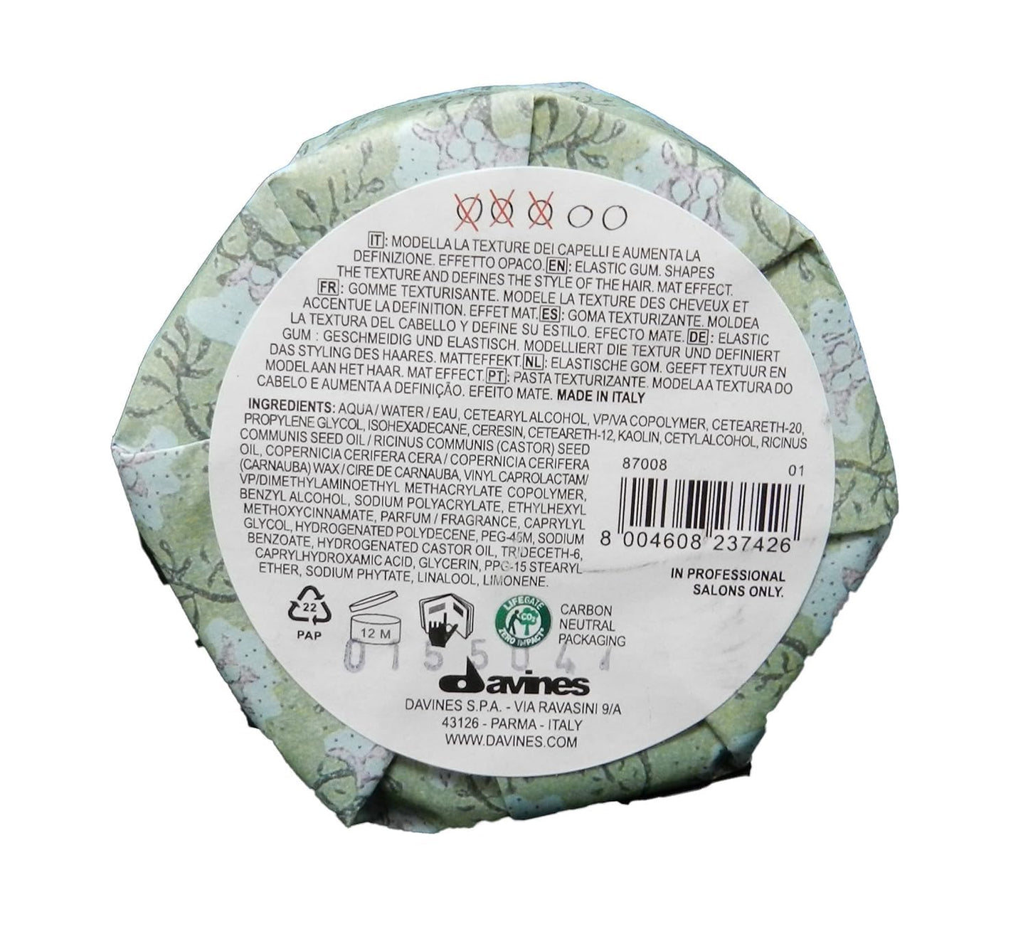 Davines This Is A Medium Hold Finishing Gum, Medium Hold Texture & Matte Finish - Dry Paste for Defined Styles - Workable & Remoldable, 2.54 Fl Oz