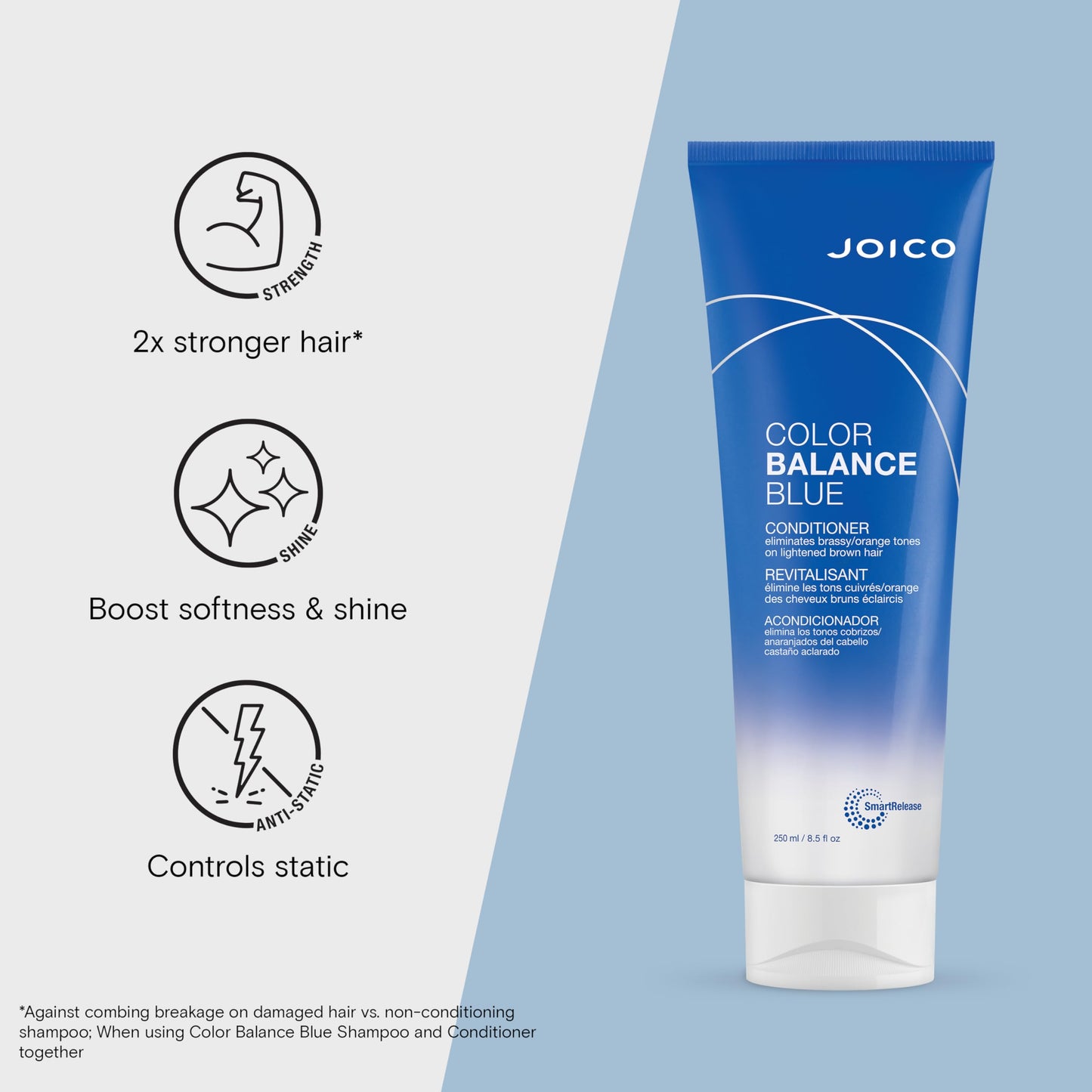 Joico Color Balance Blue Conditioner | For Lightened Brown Hair | Eliminate Brassy Orange Tones | Boost Color Vibrancy & Shine | UV Protection | With Rosehip Oil & Green Tea Extract