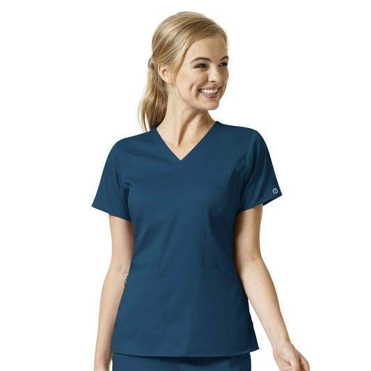 WonderWink womens Women's Four Pocket V-neck Top Medical Scrubs Shirt, Caribbean Blue, Small US