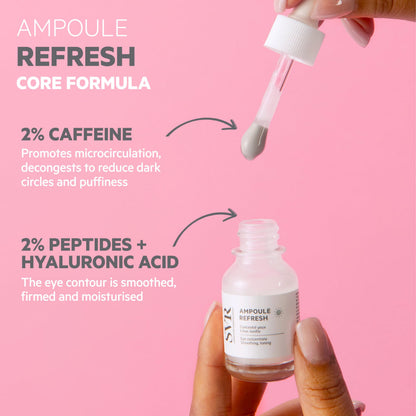 SVR Refresh Concentrate Eye Serum with Hyaluronic Acid, Peptides, and Caffeine. Decongest, Awaken, Tone, and Smooth Puffy Eyes. Targets Dark Circles and Under-eye Bags, 0.5 fl. oz.