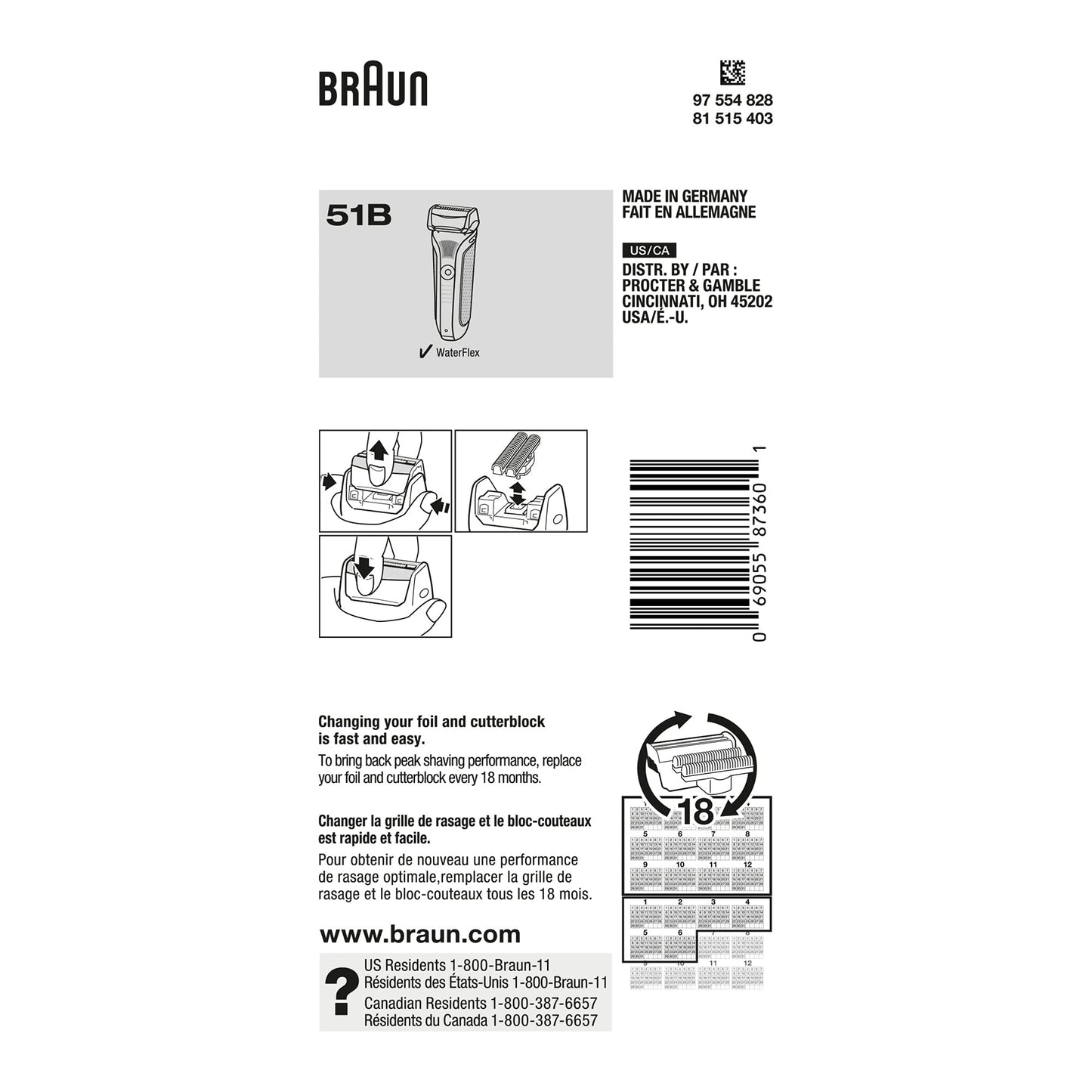 Braun Series 5 Old Generation Electric Shaver Replacement Head - 51B - Compatible with Waterflex Electric Razor WF2s