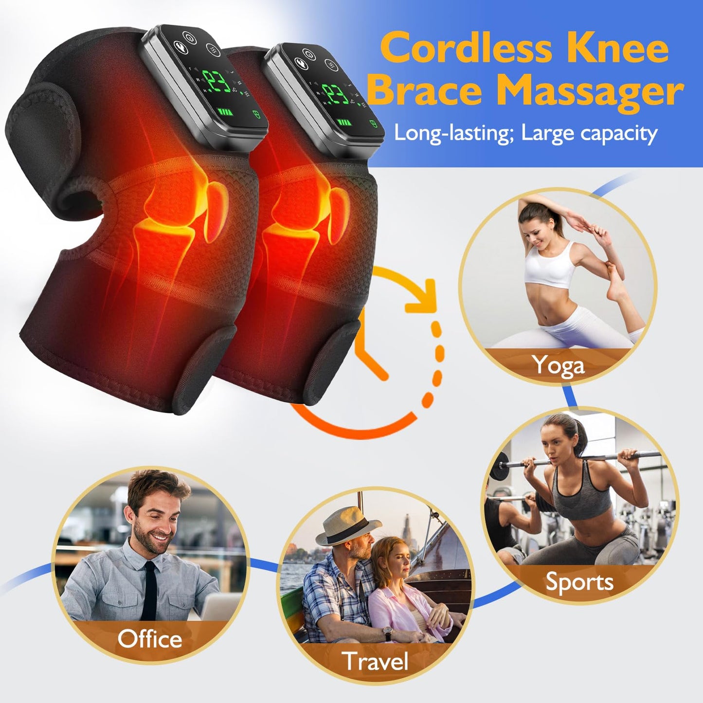 NORTHERN BROTHERS 2 Pack Heated Knee Massager with Vibration, Cordless Knee Heating Pad Brace, 3 Heat Levels, 5000mAh Rechargeable, Adjustable for Knee Shoulder Elbow
