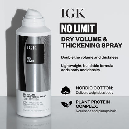 IGK Volume Kit Holiday 2025 – 4-Piece Volumizing Hair Set with NO LIMIT Dry Volume Spray, BODY LANGUAGE Rice Water Mist, PICK ME UP Root Spray & BIG TIME Volume + Thickening Mousse – Full Size