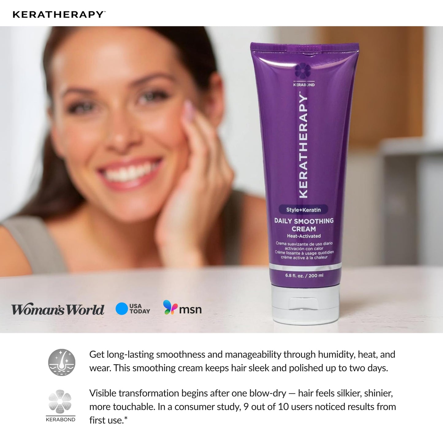 KERATHERAPY Daily Smoothing Cream, 6.8 fl. oz., 200 ml - Keratin Infused Smoothing Cream for Blowouts with Collagen, Jojoba Oil, Wheat & Argan Oil