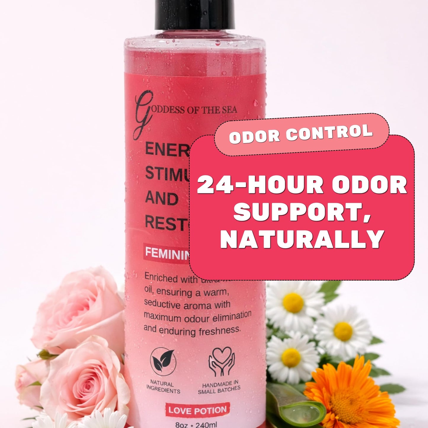 Love Potion Feminine Wash – Rose Yoni Cleanser for Women, Natural Intimate Wash with Aloe & Essential Oils, Odor Control & pH Balanced Daily Care, Plant-Based Formula, 240ml