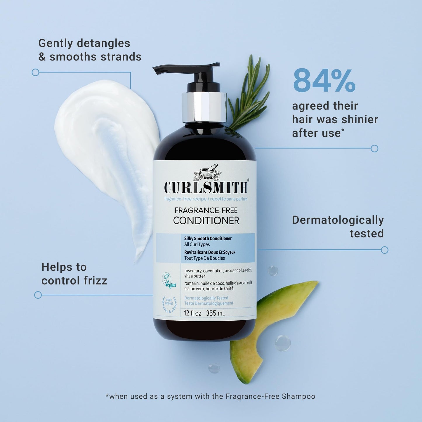 CURLSMITH Fragrance-Free Conditioner - Gently Detangles, Soften and Smooths Hair for Silky Curls (12 oz)