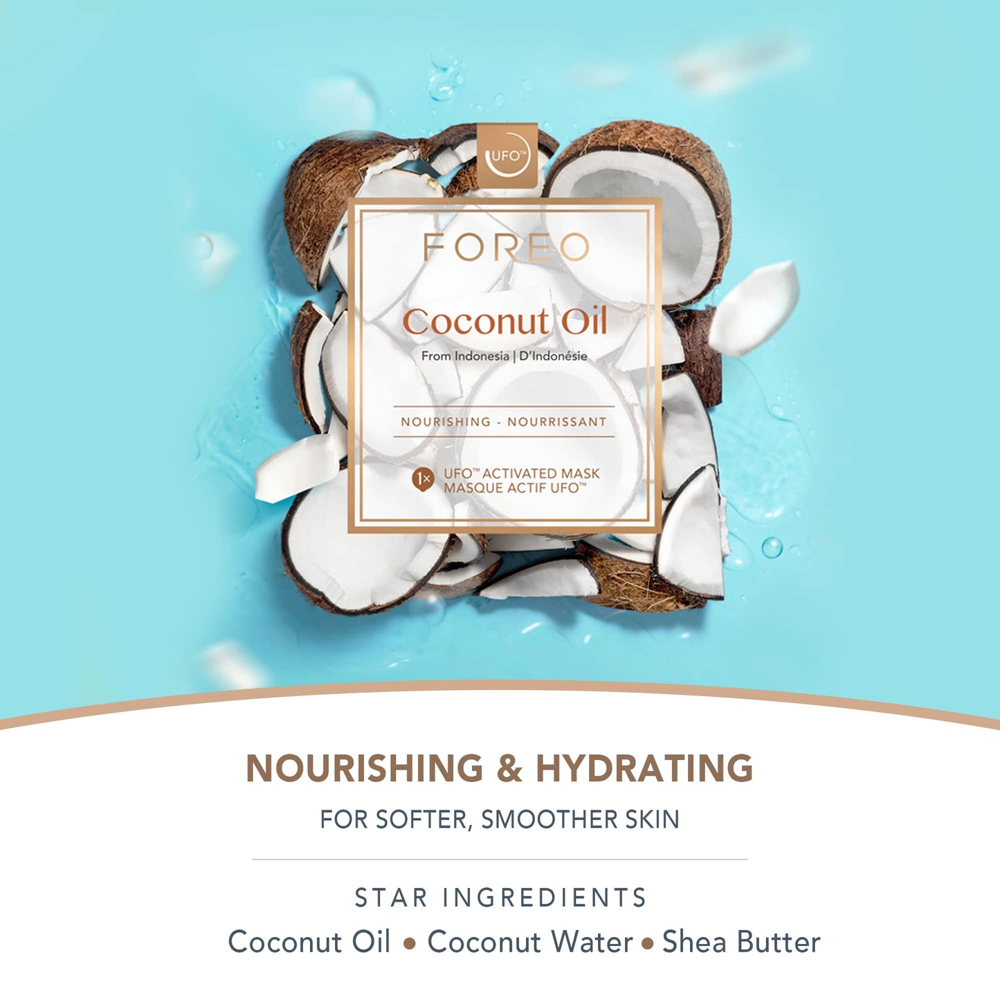 FOREO Coconut Oil Dual UFO Activated Facial Mask for Dehydrated Skin, 6 pack, Nourishing & Hydrating, Coconut Oil & Coconut Water, Cruelty-Free, Clean Formula, Compatible with all UFO devices