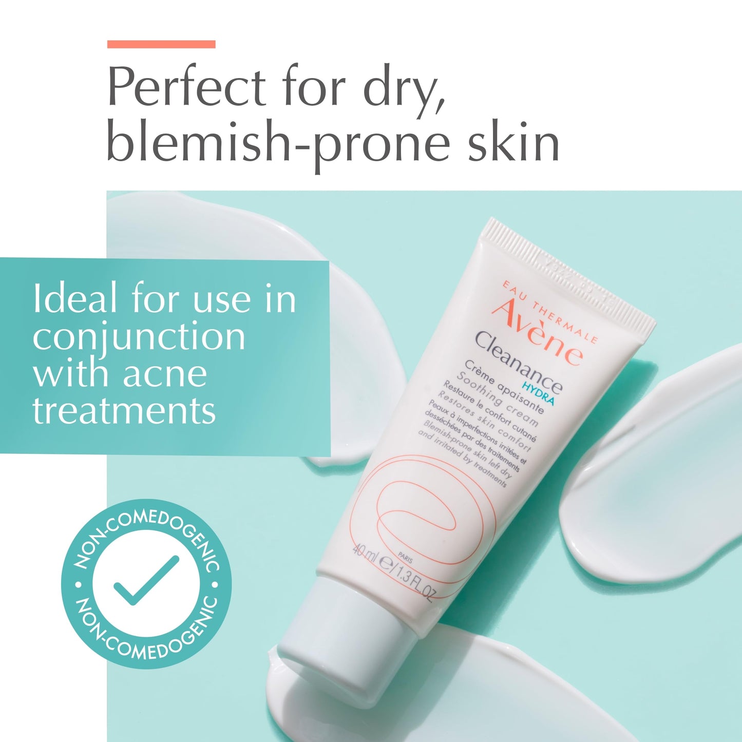 Avène Cleanance HYDRA Soothing Cream, Rich Moisturizer, Adjunctive Care for Drying Acne Treatments, 1.3 Oz