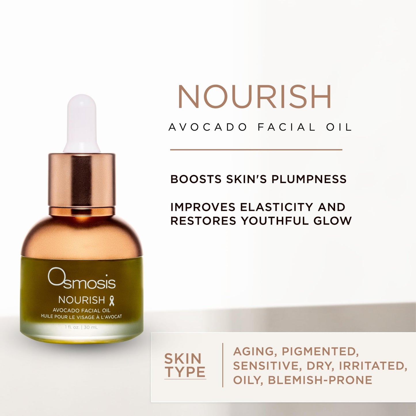 OSMOSIS NOURISH Organic Avocado Facial Oil, Cold Pressed, Aging, Pigmented, Sensitive, Dry, Irritated, Oily, Blemish-Prone Skin, 1 Fl Oz
