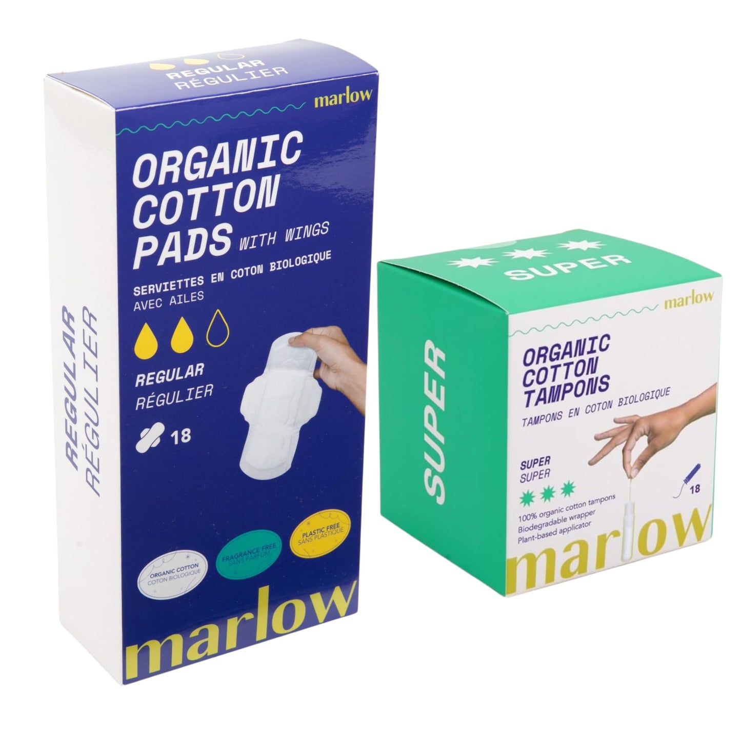 Organic Super Cotton Tampons with Compact Plant-Based Applicators + Organic Cotton Pads | Fragrance Free, Toxin Free