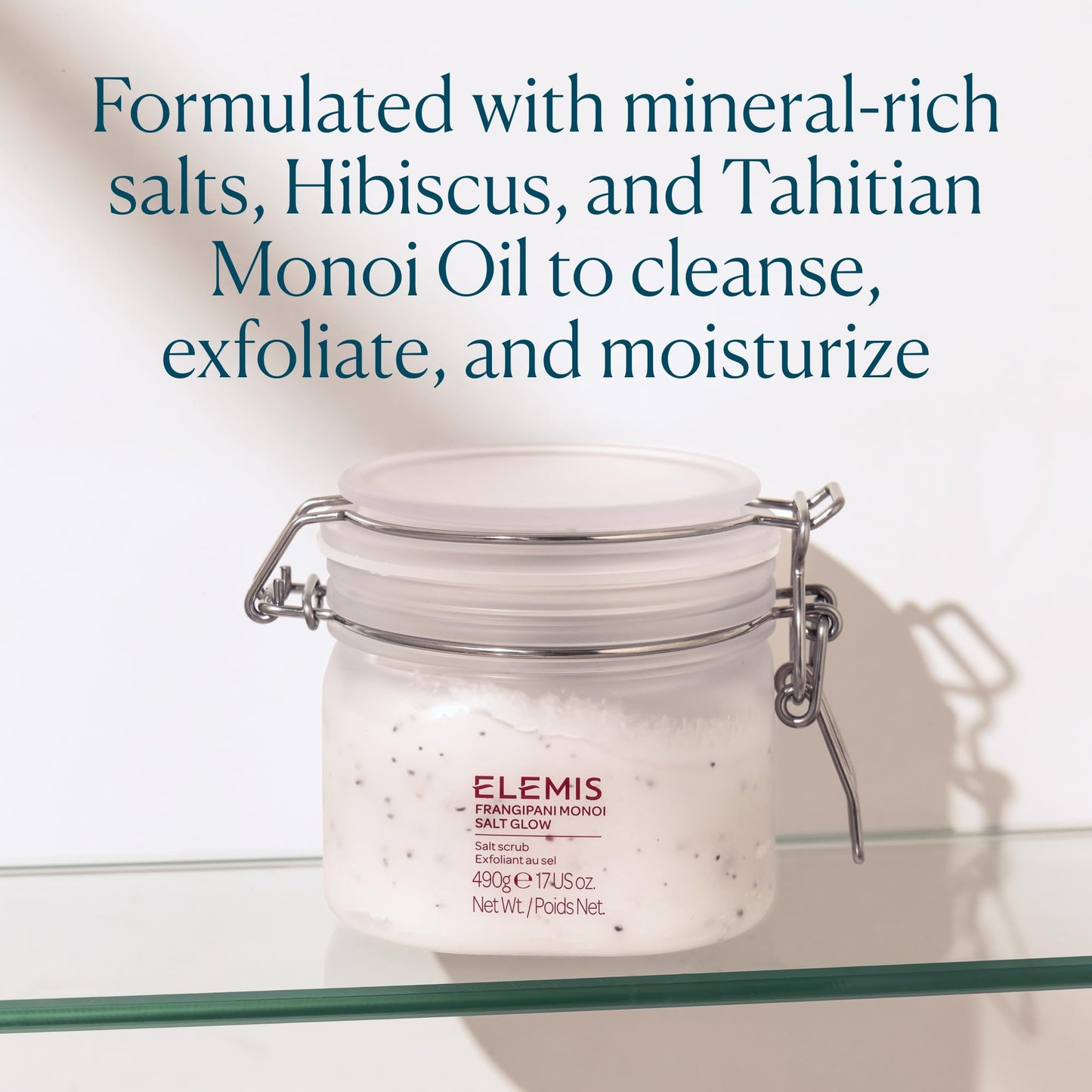 ELEMIS Frangipani Monoi Salt Glow 490g, Tropical Body Scrub To Exfoliate & Hydrate for Radiant Skin
