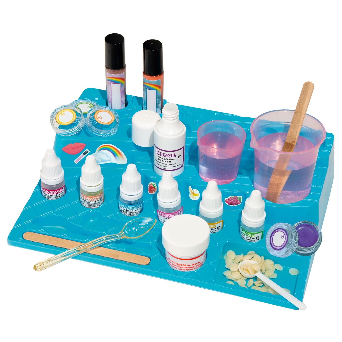 Thames & Kosmos Yummy Rainbow Lip Balm Lab STEM Kit | Make Lip Balms, Glosses | Strawberry, Grape, Banana Flavors & Cosmetic Jars | Chemistry & Biology of Skin Care | 2-Language (EN/FR)
