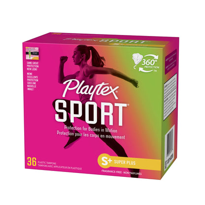 Playtex Sport Tampons Super Plus Absorbency, Fragrance-Free - 36ct | Super Plus Tampons for Women, Feminine Care, Playtex Tampon with 360 Leak Defense