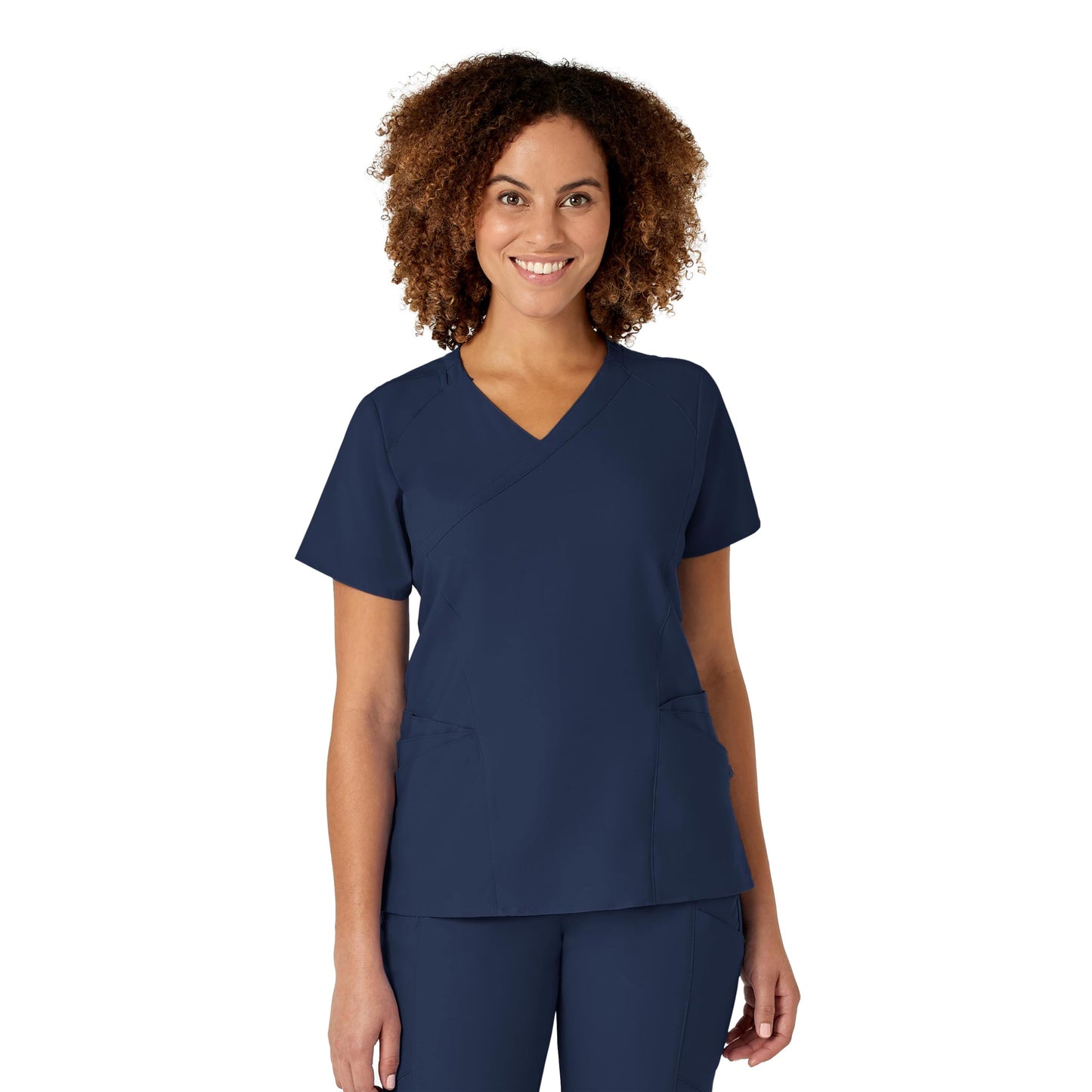 WonderWink Women's Plus-Size Women's Mock Wrap Top Shirt, Navy, 4-XLarge