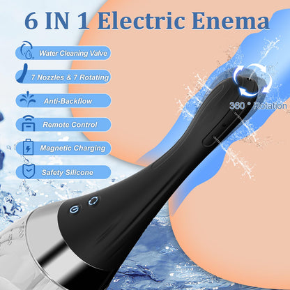 Enema Anal Douche for Men Women - Anti BackFlow Automatic Electric Enema Bulb Silicone Douche with 7 Nozzle 7 Rotating 3 Speeds for Colon Cleanse, Remote Control Feminine Care Shower Kit Bottle 16.9oz
