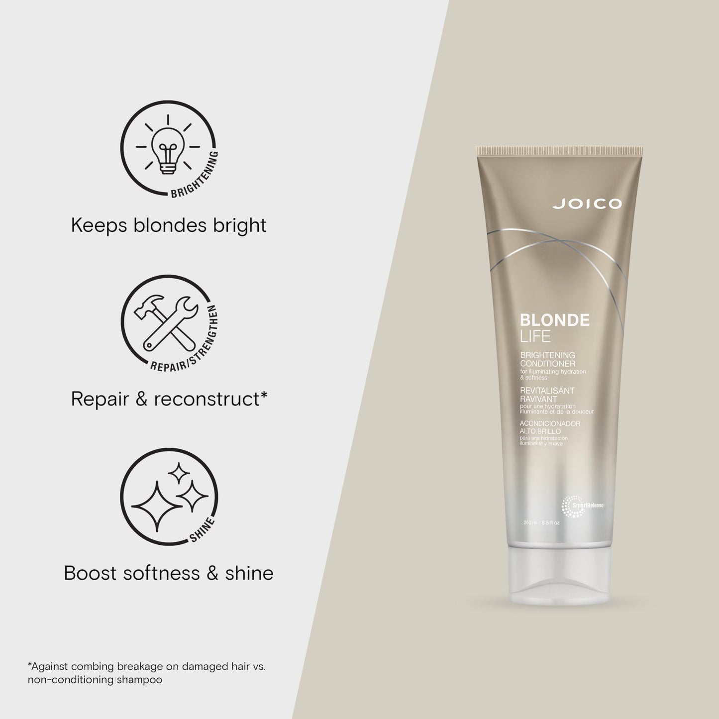 Joico Blonde Life Brightening Conditioner | For Blonde Hair | Illuminate Hydration & Softness | Add Softness & Smoothness | Sulfate Free | With Monoi & Tamanu Oil