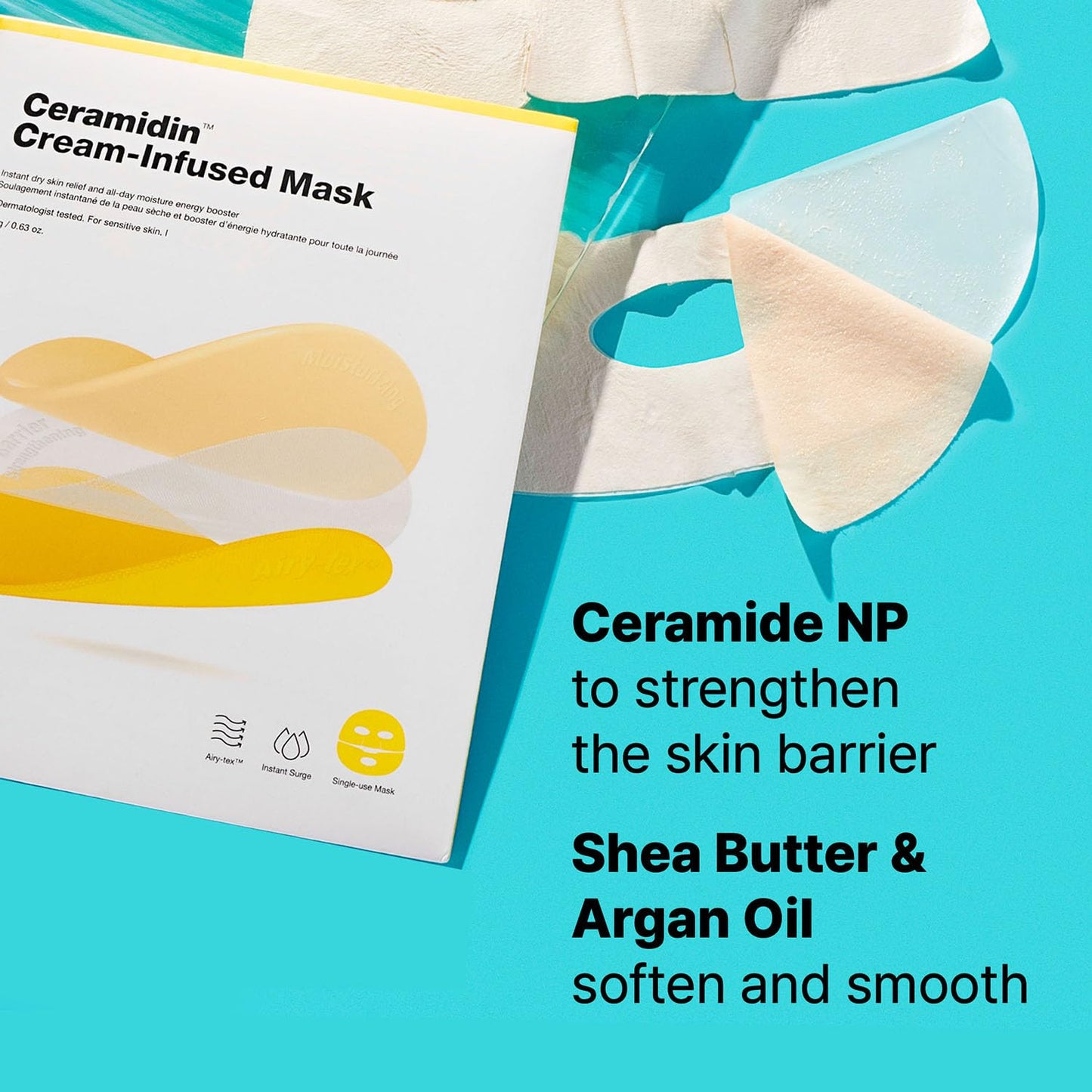 Dr.Jart+ Ceramidin Cream-Infused Korean Face Mask for Dry Skin with Ceramides and Panthenol | Sheet Mask | Korean Skin Care | Travel Size, 1 Pack