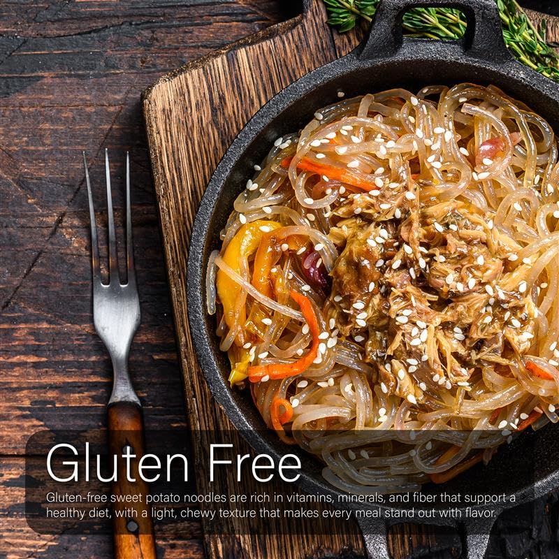 Jayone Glass Noodles, Gluten-Free Dangmyeon, Korean Vermicelli, 100% Sweet Potato Starch, Vegan, No Fat, Convenient Single-Serving Portion (Pack of 6)