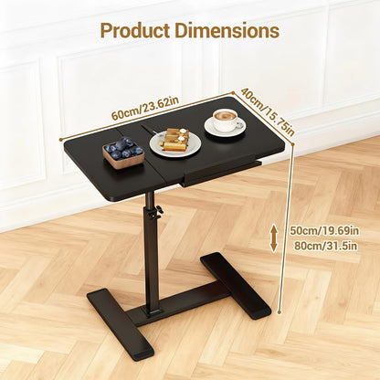 GarveeHome Overbed Bedside Table Adjustable with Wheels, Mobile Standing Stand Up Rolling Laptop PC Desks with Tilting Top Height Tray Side Computer Workstation for Bedroom on Hospital Home Use Black