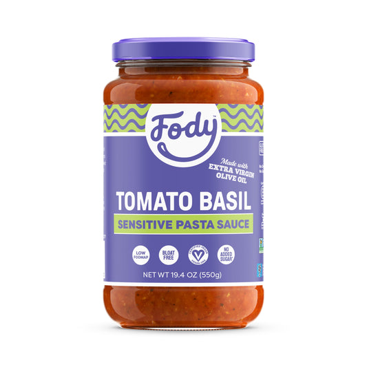 Fody Foods Tomato Basil Pasta Sauce, 19.4 Oz, Garlic and Onion Free, Low FODMAP Certified, Gut & IBS Friendly, Vegan, Non-GMO, Gluten Free, Kosher