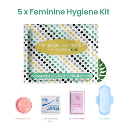 Menstrual Disc Kit with Pad - 5 Pack | Convenience on The Go | Period Kit Pack for Travelling Out of The House | Covers All Flows | Individually Wrapped Feminine Hygiene Care Products