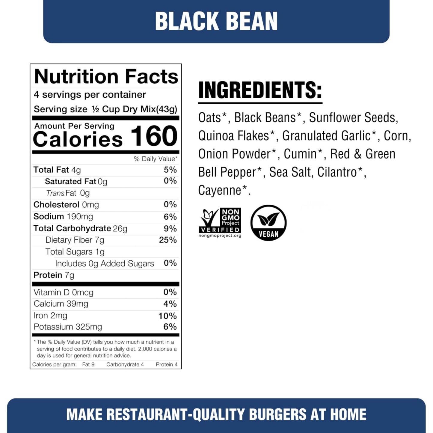 PLANTSTRONG Black Bean Skillet Burger Mix, Plant-Based Patty Mix with Oats, Seeds & Spices, Gluten Free, Oil-Free, Just Add Water, Pan Fry/Bake/Air Fry, 4-Pack (6 oz Bags)